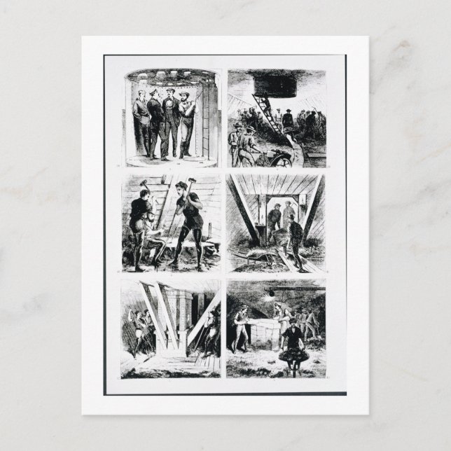 Work inside the caissons, constucting Brooklyn Bri Postcard (Front)