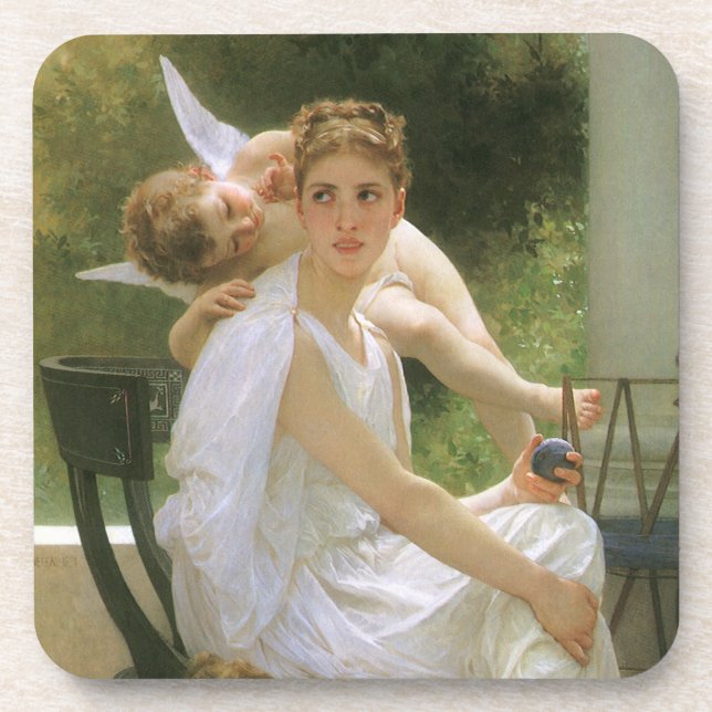Work Interrupted by Bouguereau, Angel Portrait Coaster (Front)