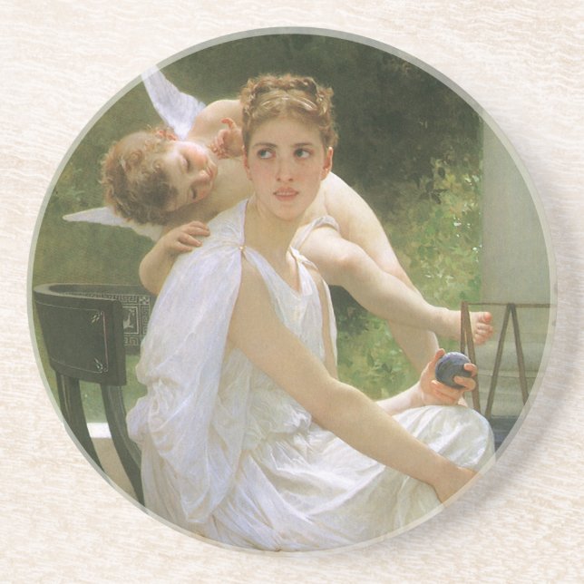 Work Interrupted by Bouguereau, Angel Portrait Coaster (Front)