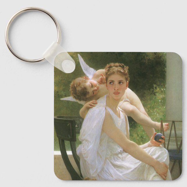 Work Interrupted by Bouguereau, Angel Portrait Key Ring (Front)