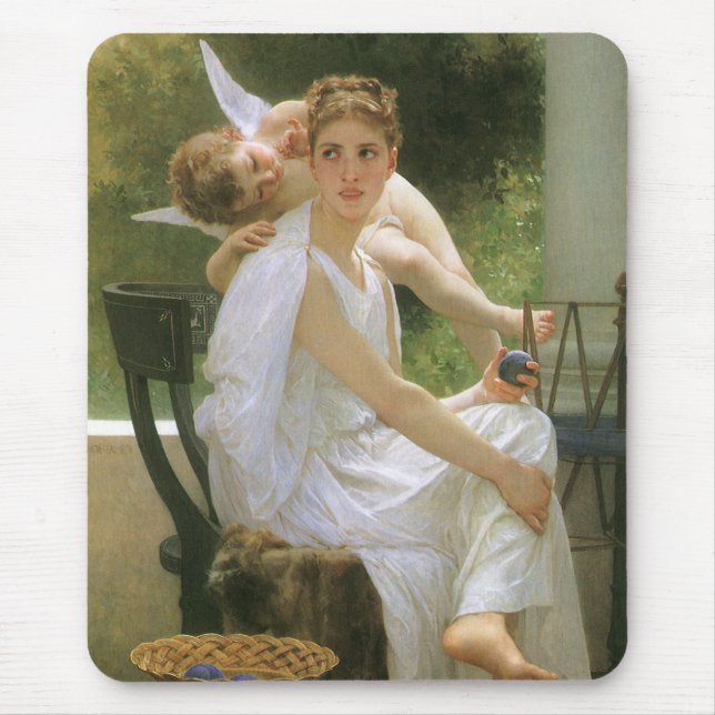 Work Interrupted by Bouguereau, Angel Portrait Mouse Pad (Front)