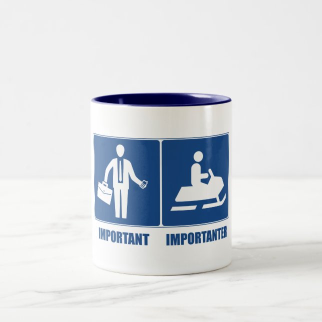Work Is Important, Snowmobiling Is Importanter Two-Tone Coffee Mug (Center)