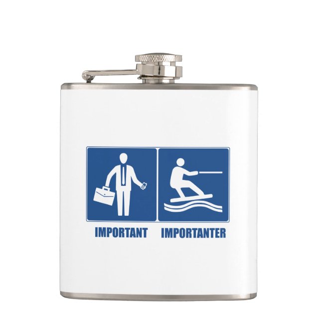 Work Is Important, Wakeboarding Is Importanter Hip Flask (Front)