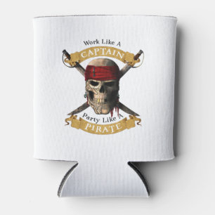 Work Like A Captain Party Like A Pirate Skull Joll Can Cooler