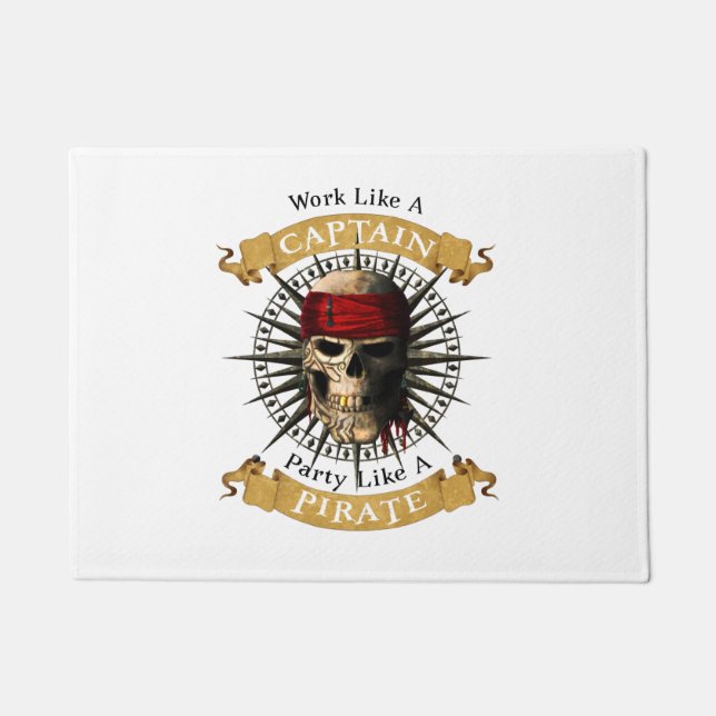 Work Like A Captain Party Like A Pirate Skull Joll Doormat (Front)