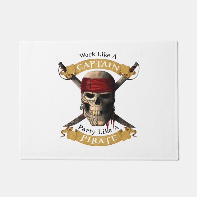 Work Like A Captain Party Like A Pirate Skull Joll Doormat (Front)