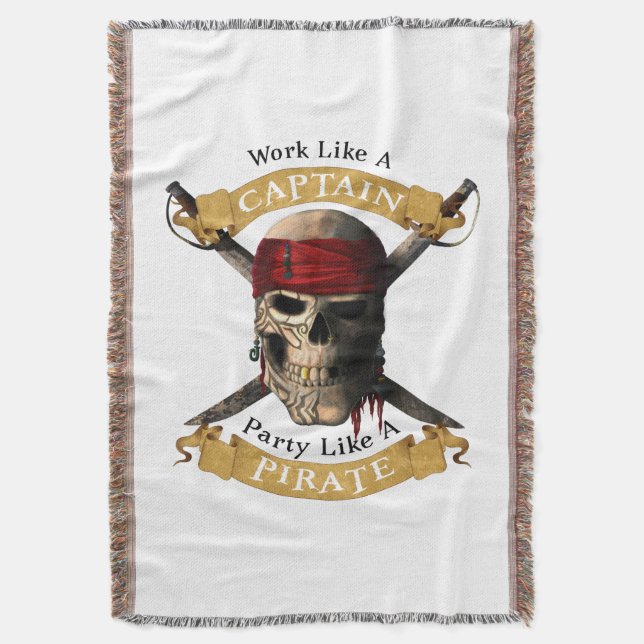 Work Like A Captain Party Like A Pirate Skull Joll Throw Blanket (Front Vertical)