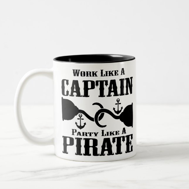 Work Like A Captain Party Like A Pirate  # Two-Tone Coffee Mug (Left)