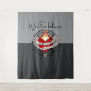 Work, Love, Balance compass design Tapestry
