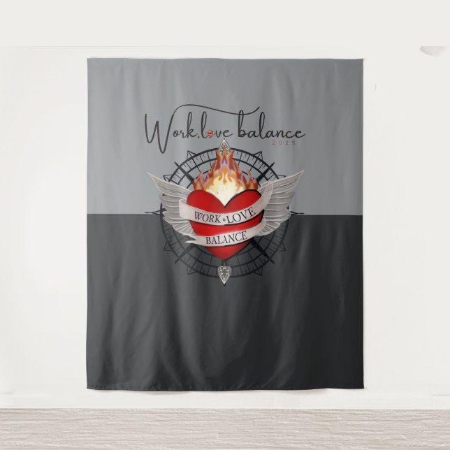 Work, Love, Balance compass design Tapestry (Front)
