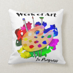 Work Of Art In Progress Artist Palette Brushes Cushion