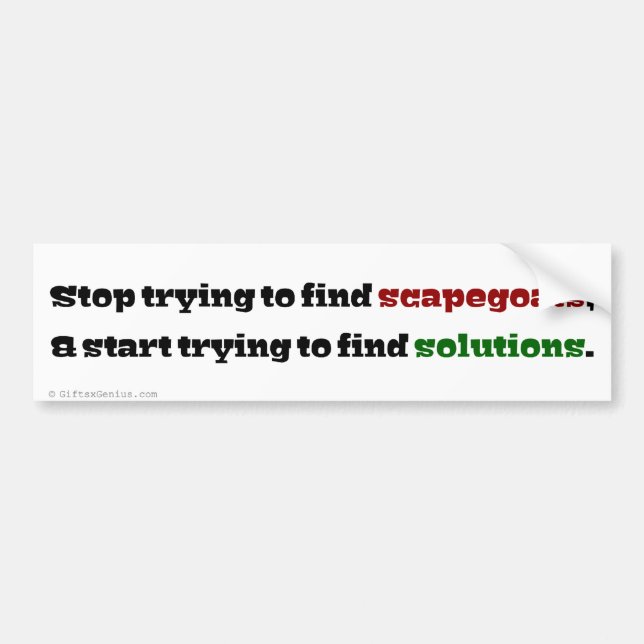 Work on solutions and stop blaming everyone else bumper sticker (Front)