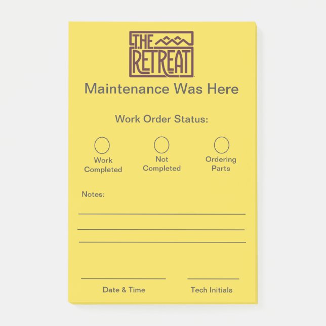 Work Order Slips Post-it Notes (Front)