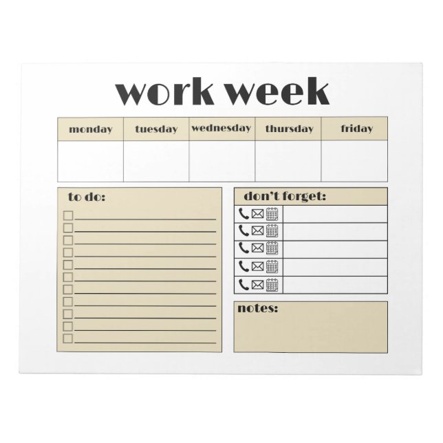 Work Week Planner - beige Notepad (Front)