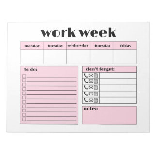 Work Week Planner - pink Notepad