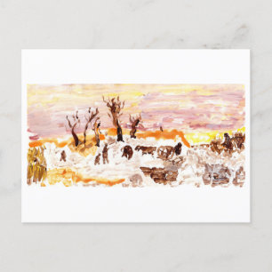 Work yard, pink sky postcard