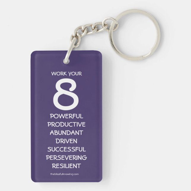 "Work Your 8" Numerology Key Chain for Number 8 (Back)