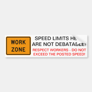 Work Zone Speed Bumper Sticker