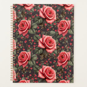 Workbook with beautiful rose pattern planner