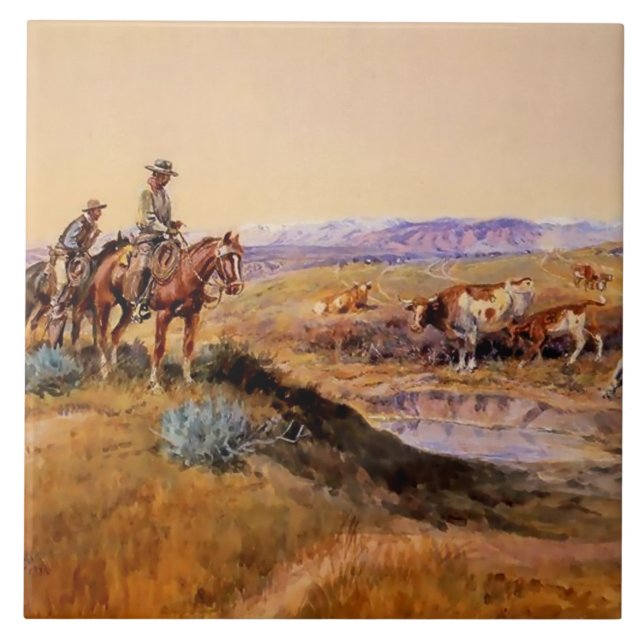 “Worked Over” Western Art by Charles M Russell Ceramic Tile (Front)