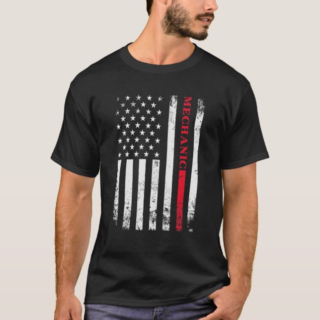Worker American Distressed Flag Car Mechanic Ameri T-Shirt (Front)