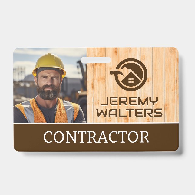 Worker at Construction Site | Wood ID Badge (Front)
