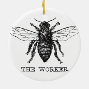 Worker Bee Bumblebee Honey Antique Illustration Ceramic Tree Decoration