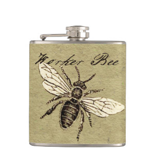 Worker Bee Insect Illustration Hip Flask