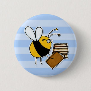 worker bee - librarian 6 cm round badge