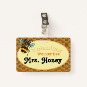 Worker Bee Volenteer Cute Honey Bee ID Badge