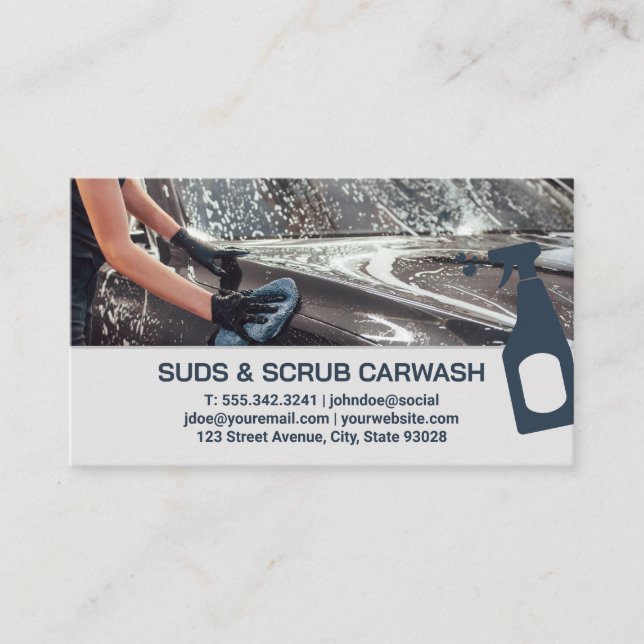 Worker Cleaning Cars | Hands Wash | Soap Business Card (Front)