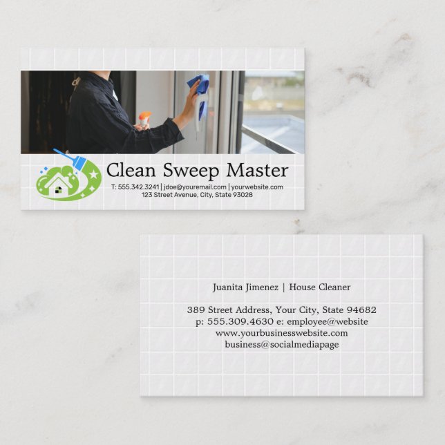 Worker Cleaning Glass  Business Card (Front/Back)