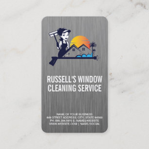 Worker Cleaning Window Maid Services Business Card