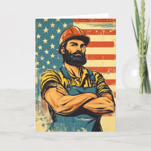 Worker Labour Day Flag Holiday Card