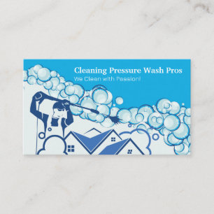 Worker Power Washing Home   Soap Bubbles Business Card