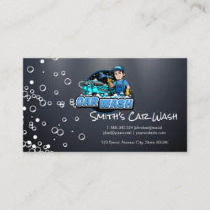 Worker Washing   Car Detailing   Soap Bubbles Business Card