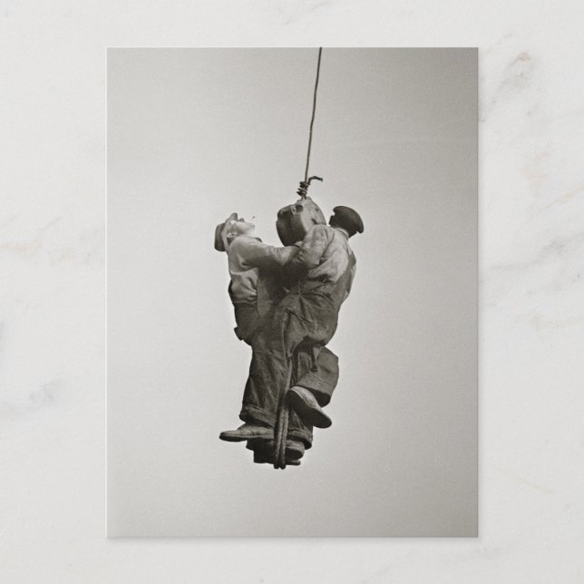 Workers Lifted by Crane, 1935 Postcard (Front)