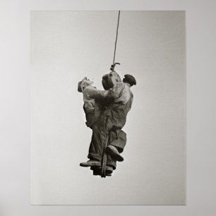 Workers Lifted by Crane, 1935. Vintage Photo Poster