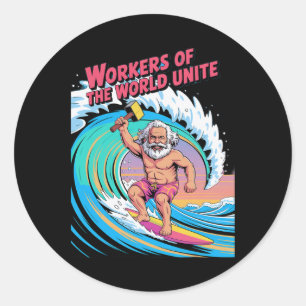 Workers Of The World Unite Surfing Karl Marx Classic Round Sticker