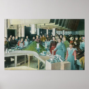 Workers Packing Seeded Raisins at Plant Poster