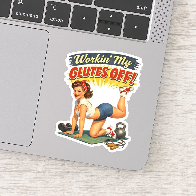 Workin My Glutes -Funny Retro Fitness Pin-Up- Gym (Detail)