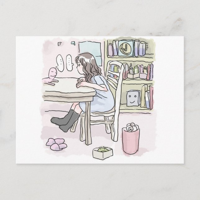 Working at a desk holiday postcard (Front)