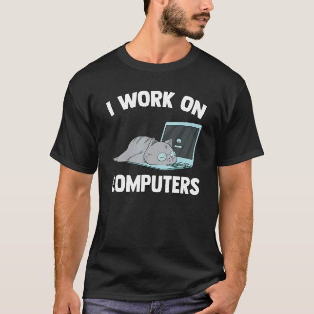 Working Cat Laptop Programmer T-Shirt (Front)