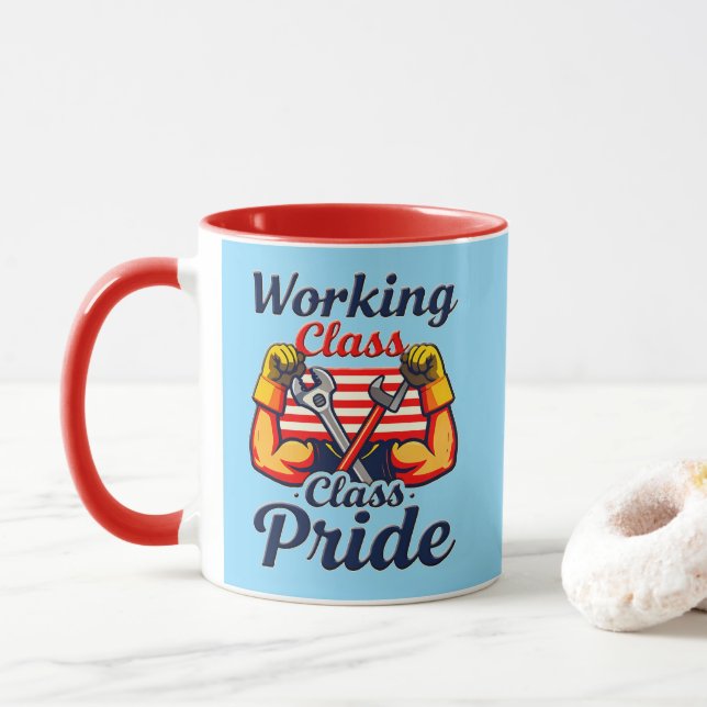 Working Class Pride Strong Arms Design Mug (With Donut)