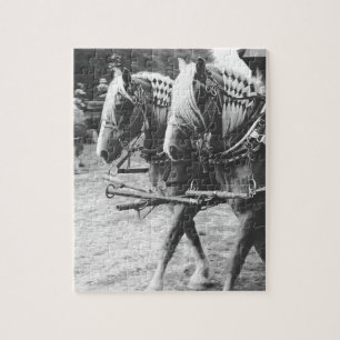 Working Draught Horses in Black and White Jigsaw Puzzle
