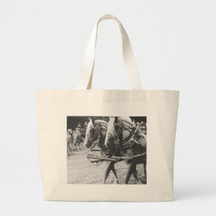 Working Draught Horses in Black and White Large Tote Bag