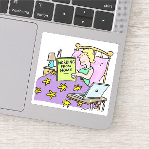 Working from Home. Girl Working from her Bed.