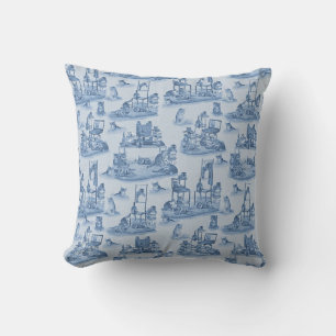 Working from Home with my Cats two-tone Delft Blue Cushion