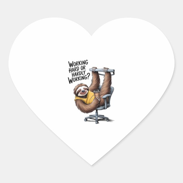 Working Hard or Hardly Working Sloth Heart Sticker (Front)