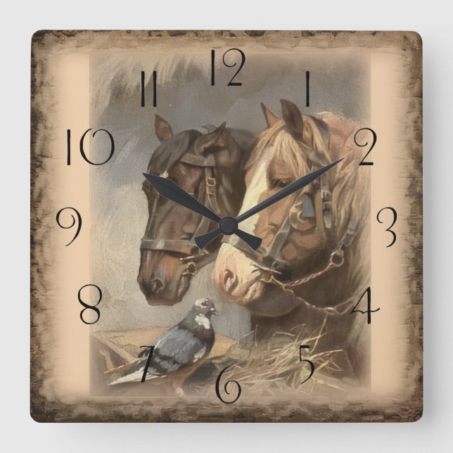 Working Horse Square Wall Clock (Front)